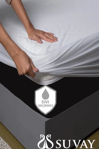 SUVAY %100 Pamuk Sıvı Geçirmez Fitted Alez Yatak Koruyucu Tek ve Çift Kişilik