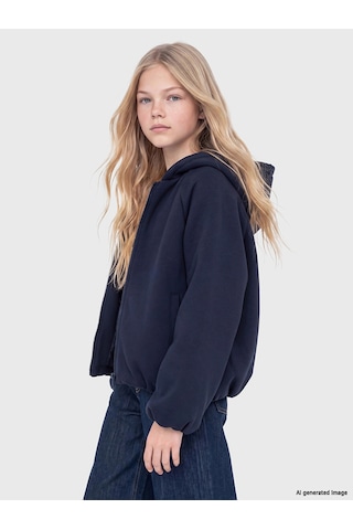 LC Waikiki Lcw Kids Lacivert Kapüşonlu Kız Çocuk Ceket Dark Navy