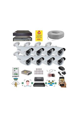 8 Kameralı Set - 5 Mp 1940p Sensör 6 Megapiksel Sony Lens Metal Kasa Ip Güvenlik Kamerası Seti