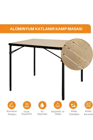 Kingcamp Slate Xl Alüminyum Katlanır Kamp Masası Wood Siyah