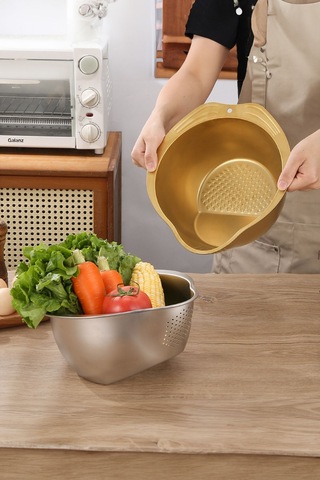 Çok Amaçlı Pirinç Meyve Makarna Sebze Süzgeci Paslanmaz Çelik Süzgeç Gold Altın