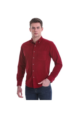 Hatemoğlu Bordo Slim Fit Düz 100% Pamuklu Düğmeli Yaka Uzun Kollu Klasik G Bordo