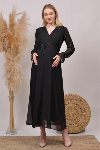 Kadın Beyaz Baby Shower Şifon Hamile Elbise Dphml003 Siyah