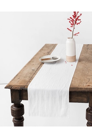 Wellstil Premium Keten Runner 40 x 150 Beyaz