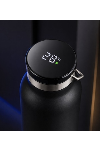 Kişiye Özel İsim Baskılı 650 Ml Dijital Dereceli Bluetooth Hoparlörlü Termos Sökülebilir Tabanlı, Kutulu, Öğretmenler Siyah