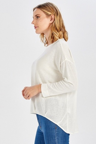 Peraluna Ön Ve Arka Pile Detaylı Beyaz Salaş Triko Kadın Bluz-Beyaz