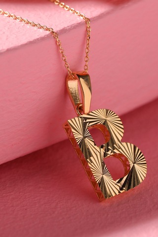 Kadın 14 Ayar Altın Harf Kolye B Harfi Altın Kolye Zincirli Kalemli Işıltılı Desenli  42 cm