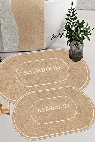 Decomia Home Dijital Kaymaz Yıkanabilir Jüt Görünümlü Bathroom Banyo Paspası 2'li Jüt Beyaz
