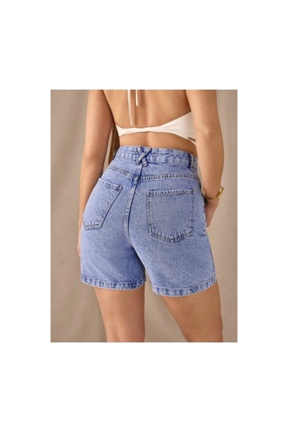 Kene Jeans Arka Çapraz Köprü Taş Yıkama Kot Şort Taş Yıkama