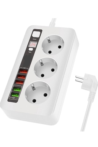 4.2a Usb'li Akıllı 3'lü Priz Zaman Ayarlı 5 Usb 2 Metre Uzatma