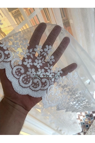 Tül Perde Şazeli Desen Pırıltı Zeminli Jakar Örme Ekru