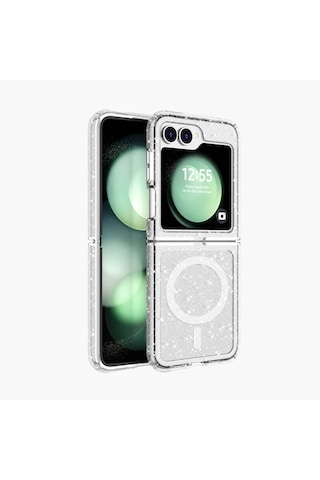 Samsung Galaxy Uyumlu Z Flip 6 Kılıf Magsafe Destekli Ve Renkli Simli Sert Şeffaf Tpu Silikon Kapak Royal Case/allstar Şeffaf