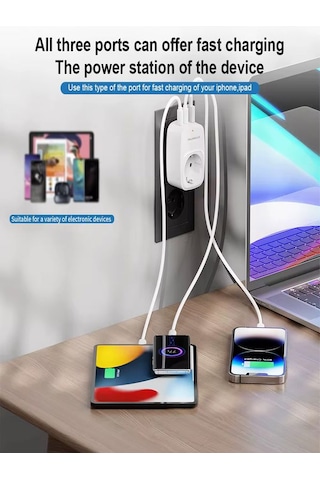 3680w 2.4a 2xusb 1xtype-c 1xsoket Alman Akım Korumalı Saf Bakır Ç