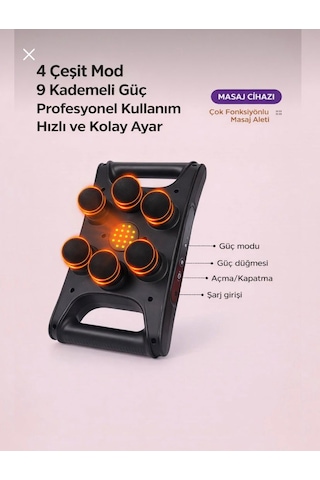 Nivego Yeni Nesil Masaj Tabancası 6 Başlıklı Ayarlanabilir Hız Seviyesi Type-c Şarjlı 1500 Mah Güçlü Kas Siyah