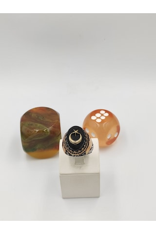Onıks Taşlı Ayyıldız 925 Ayar 24 Mm 20,80 Gr. Erkek Yüzüğü Gümüş