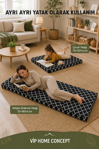 2'li Katlanabilir Çocuk Oyun Minderi ve Yer Yatağı Seti 70x180 + 70x120 CM 6 CM - Karaçatı