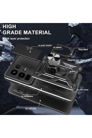 Teleplus İnfinix Note 50 Pro Plus Kılıf Magnetik Standlı Kamera Korumalı Slide Sürgülü Cover Kapak Siyah