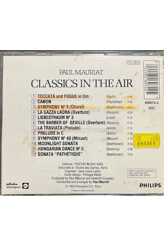 Plak Değildir Cd Dir Cd Paul Mauriat Classics In The Air Cd
