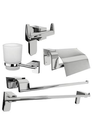 Krom Lux 5 Li Banyo Seti Wc Kağıtlık,bornozluk,uzun Havluluk Gümüş