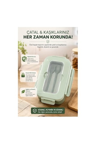 Piev Kilitli Sızdırmaz Çatal Kaşıklı 2 Bölmeli Beslenme Kabı Yeşil Piev Kilitli Sızdırmaz Çatal Kaşıklı 2 Bölmeli Beslenme Kabı Yeşil