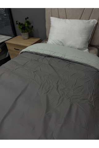 Clasy %100 Pamuk Ranforce Tek Kişilik Yorgan Çift Taraflı Çağla Yeşili-gri Düz Desen Çağla Yeşili
