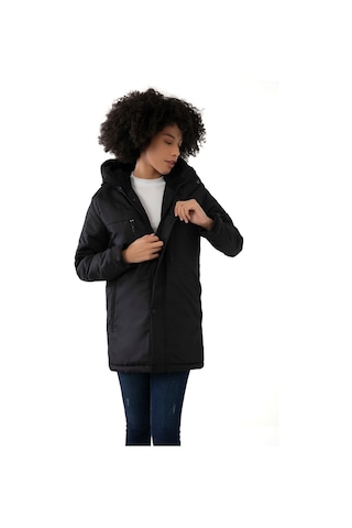 Kadın Siyah Içi Polarlı Su Ve Rüzgar Geçirmez Kapüşonlu Kışlık Mont & Kaban & Parka Siyah