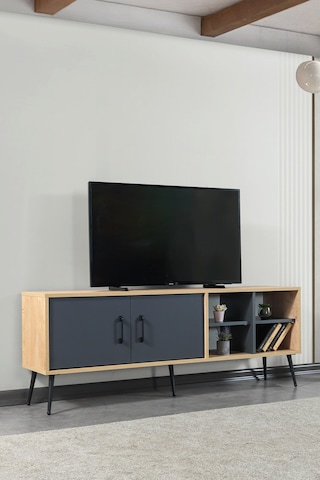 3609 Şile Metal Ayaklı Metal Kulplu 160 Cm Tv Ünitesi Antrasit - Safir Antrasit - Safir