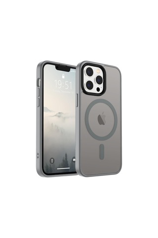 Bix İphone 14 Pro Max Magsafe Uyumlu Kılıf Tam Koruma Manyetik Darbe Emici Gri