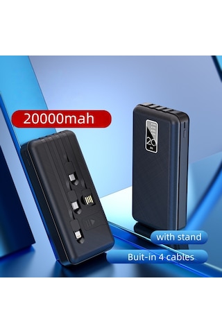 20.000mah 4 Dahili Kablolu Powerbank Çoklu Cihaz Uyumlu Taşınabilir Sarj Cihazı-1701 Siyah