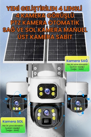 Kadraj X34b 4 Kameralı, 4g Sim Kartlı, 2 Solar Panel Destekli, 50gb Türk Telekom M2m Hat li