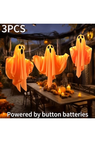 Elmpaly 3 Adet Turuncu Hayalet Led Askılık Cadılar Bayramı Dekorasyonu Bahçe Kapı Ağaç Süsü Ayarlanabilir Işık Kolu Dıy Hediye Altın