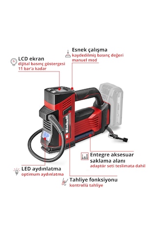 Einhell CE-CC 18/23 D Li, Akülü Oto Hava Kompresörü Seti (2,5 Ah Akü ve Şarj Cihazı Dahildir)