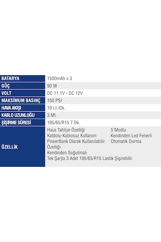 Mercure Mc 5649 Lastik Şişirme Şarjlı Ve Kablolu Hava Tahliyeli