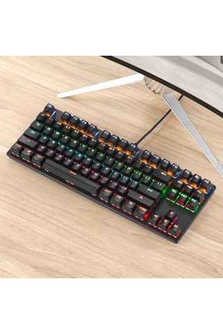 87 Tuşlu Mekanik Klavye Kablolu Klavye Rgb Arkadan Aydınlatmalı Klavye Mavi Anahtar/ 26 Tuşlu Rollover/ Multimedya Kombinasyon Tuşları Siyah