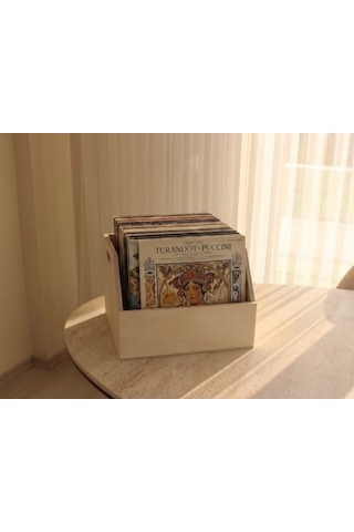 Ahşap Lp Plak Sandığı Boyasız Verniksiz - Organizer Kutu - Wooden Lp Record Box No Paint No Varnish Doğal Ahşap