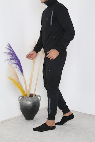 Erkek Dik Yaka Fermuarlı Eşofman Takım - Siyah Siyah