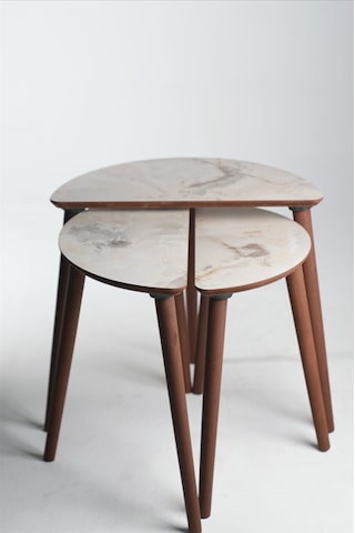 Roma 3'lü Zigon Sehpa %100 Mdf Yarım Ay Buz Gri Mermer Desen