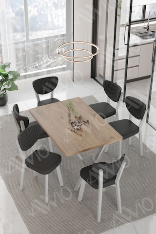 Avvio Mona Elma Sandalye 80x140 Yemek Masası Mutfak Masası 6 Kişilik Masa Sandalye Takım Akça