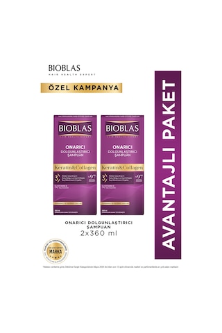 Keratin & Kolajen Onarıcı Dolgunlaştırıcı Saç Bakım Şampuanı 2 X 360 Ml İnce Ve Yıpranmış Saçlar
