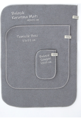 Gri Microwell 3 Prç Set Microfiber Bulaşık Kurutma Matı 3'lü Mutfak Seti Kurulama Bezi Örtüsü