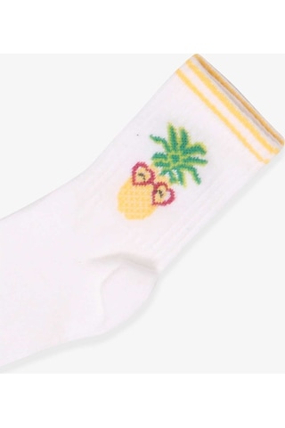 Breeze Kız Çocuk Soket Çorap Ananas Desenli Beyaz (5-6-13-14 Yaş)