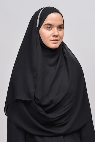Altobeh Hazır Pratik Taşlı Malezya Tesettür Şifon Şal - Siyah