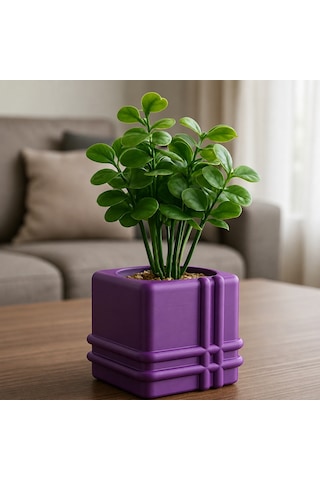 Vaveni 3d Baskı Square Planter - Izgara Desenli Küp Saksı-mor Arz