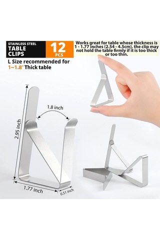 Jeehugo 12 Adet Paslanmaz Çelik Masa Örtüsü Klipsi - Dış Mekan Piknik Masa Örtüsü Sabitleyici, Dayanıklı Ve Paslanmaz, Kolay Kullanıma Uygun Gümüş