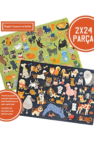 Doerkids Kediler Ve Köpekler 2'Li Puzzle 2 X 24 Parça