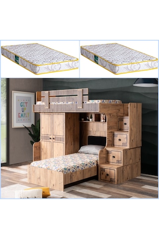 Setaymobilya Ranza, Natural Ranza Karyola 2 Kapaklı Dolap + 2 Comfort Yatak