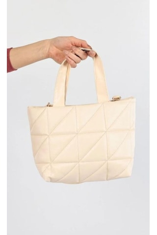 Mubiano 840-kr Orta Boy Kapitone Desen Kadın Askılı Krem Fermuarlı Tote Bag Alışveriş Çantası Krem