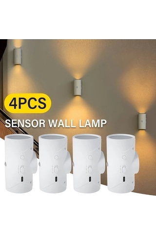 Fastbuy 4 Adet Hareket Sensörlü Led Gece Lambası, 3 Modlu, Manyetik Montajlı Merdiven Duvar Lambası