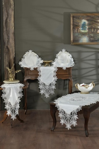 Firdevs Salon Takımı 5 Parça Krem Krem
