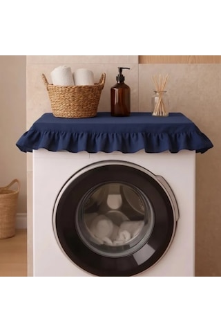 Fırfırlı Çamaşır Makinesi Örtüsü - Çeyizlik Dekoratif Banyo Makine Kılıfı- Lacivert